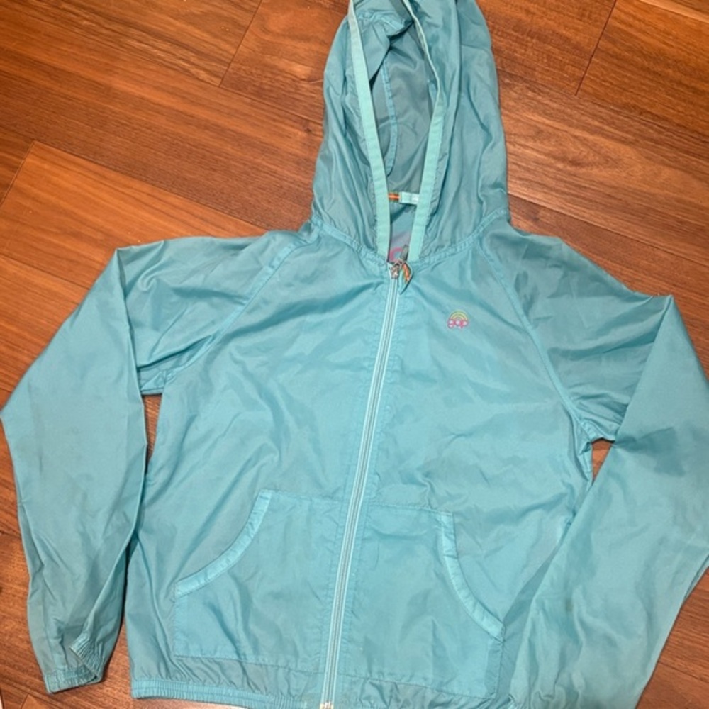 GAP Girls Blue Windbreaker Jacket with Hood Pink Accents